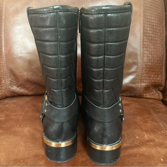Vince Camuto Quilted Leather Moto Boots With Gold Tone Hardware Size 7.5 - Picture 5 of 10